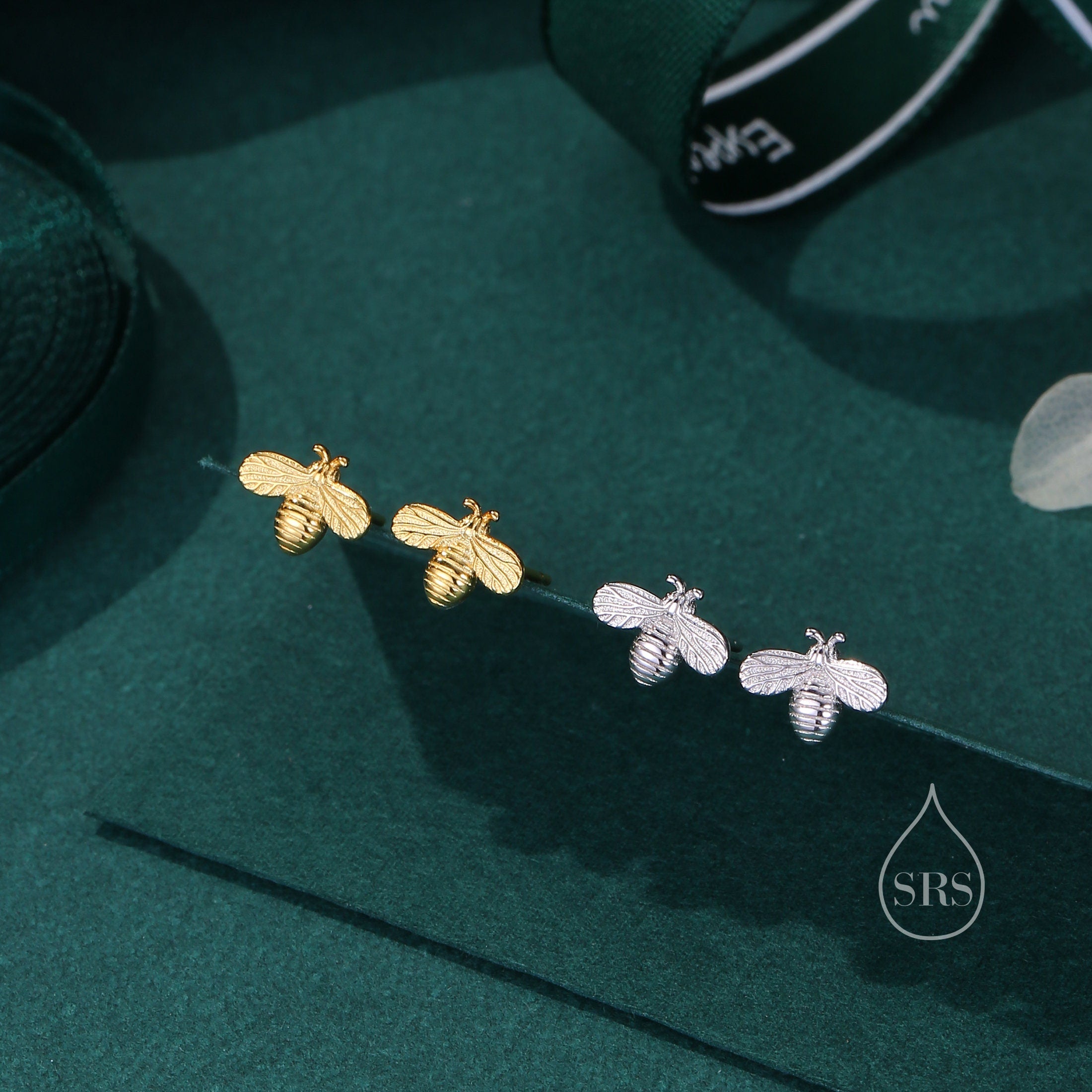Sterling Silver Honey Bee Stud Earrings, Silver or Gold, Bee Earrings, Honey Bee Earrings