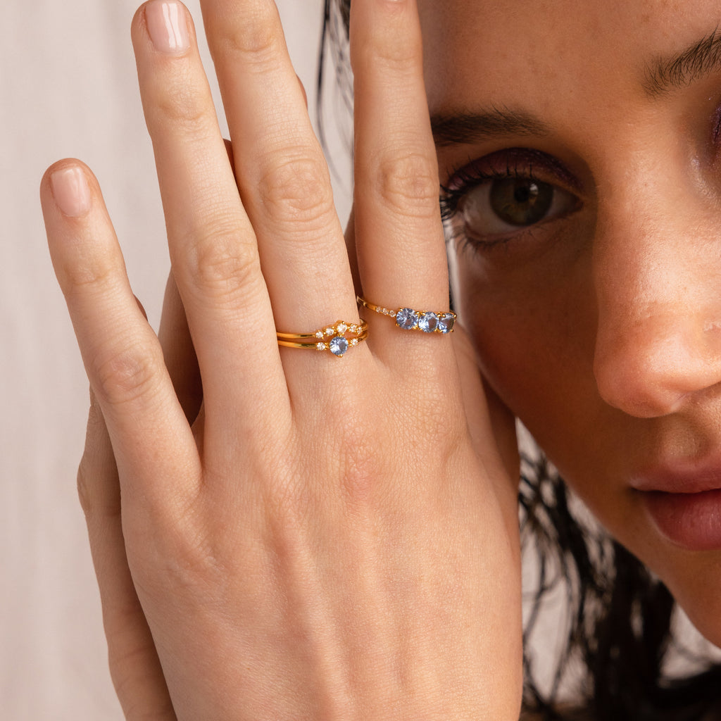 Aquamarine Ring Set by Caitlyn Minimalist • Set of 3: Blue Diamond Stacking Rings • Summer Jewelry • Perfect Bridesmaid Gift Set • RR113