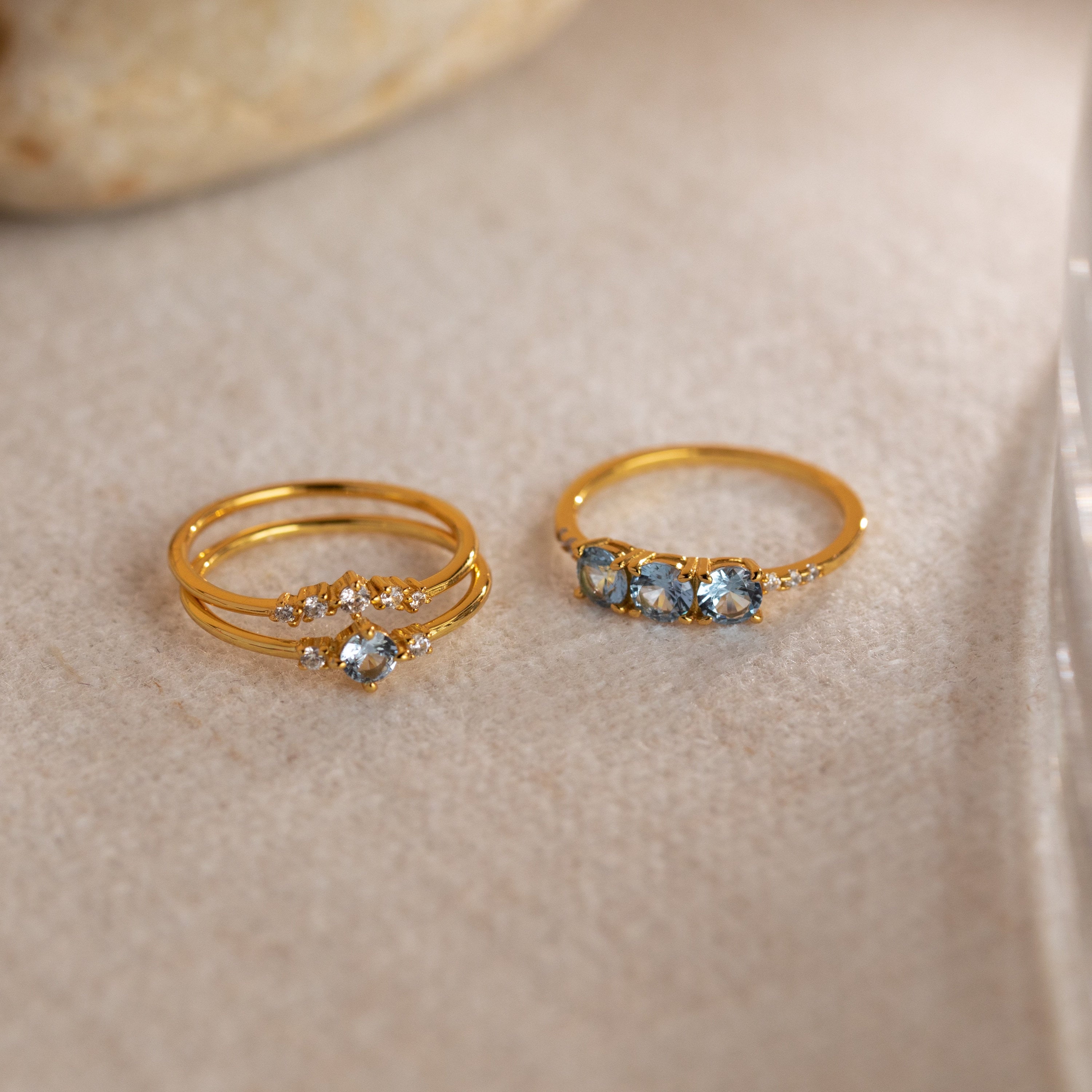 Aquamarine Ring Set by Caitlyn Minimalist • Set of 3: Blue Diamond Stacking Rings • Summer Jewelry • Perfect Bridesmaid Gift Set • RR113