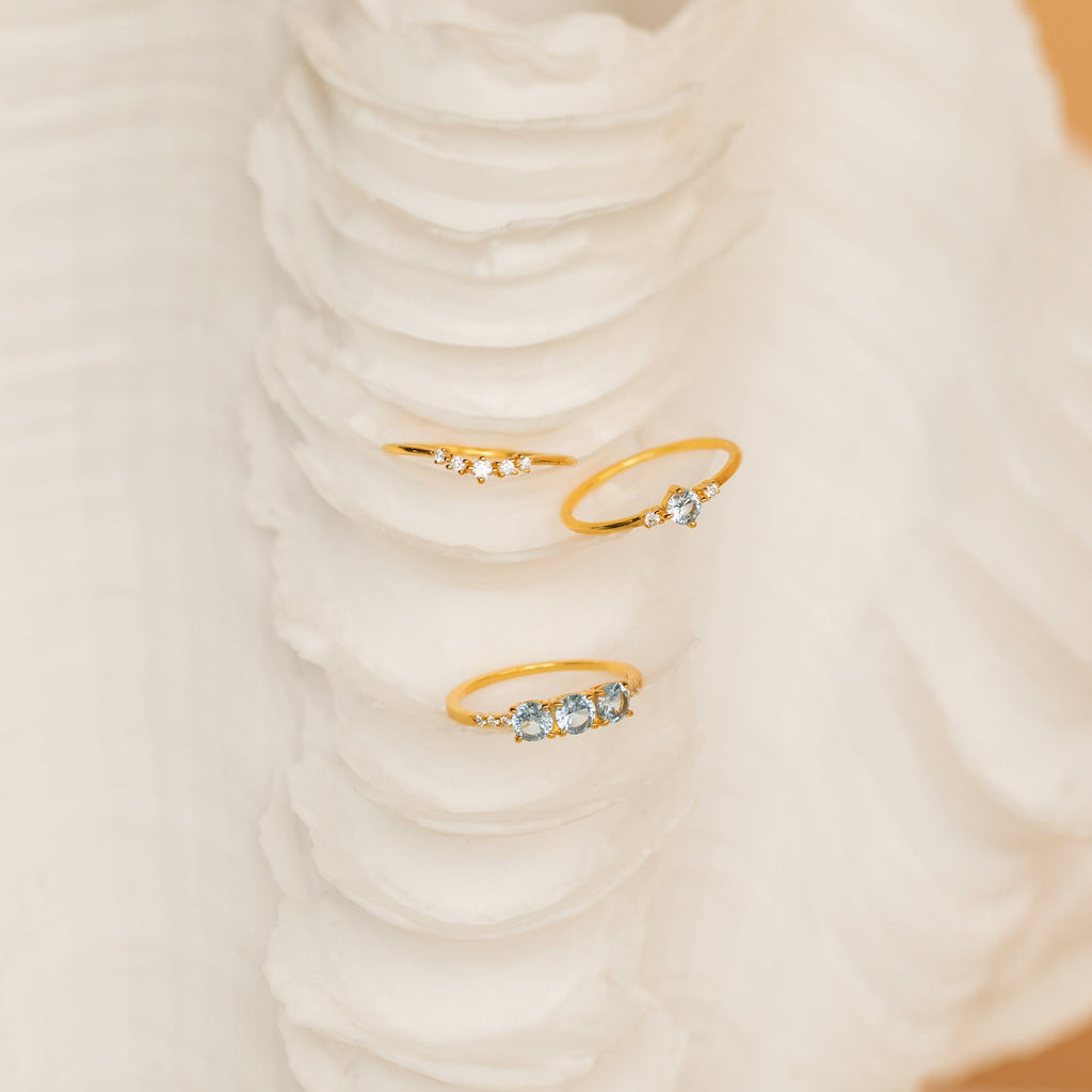 Aquamarine Ring Set by Caitlyn Minimalist • Set of 3: Blue Diamond Stacking Rings • Summer Jewelry • Perfect Bridesmaid Gift Set • RR113