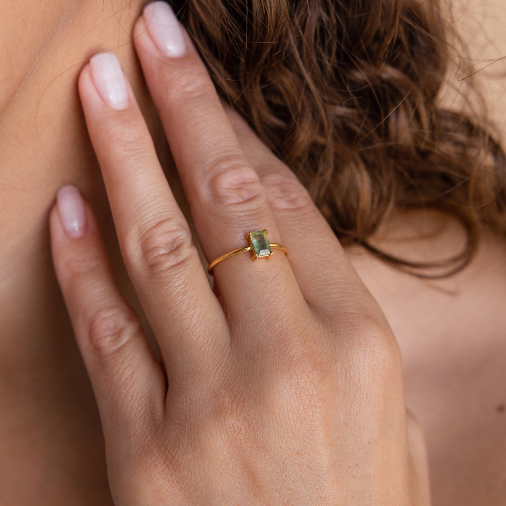 Agate Emerald Ring by Caitlyn Minimalist • Green Crystal Gemstone Ring • Vintage Art Deco Jewelry • Promise Ring • Anniversary Gift • RR086