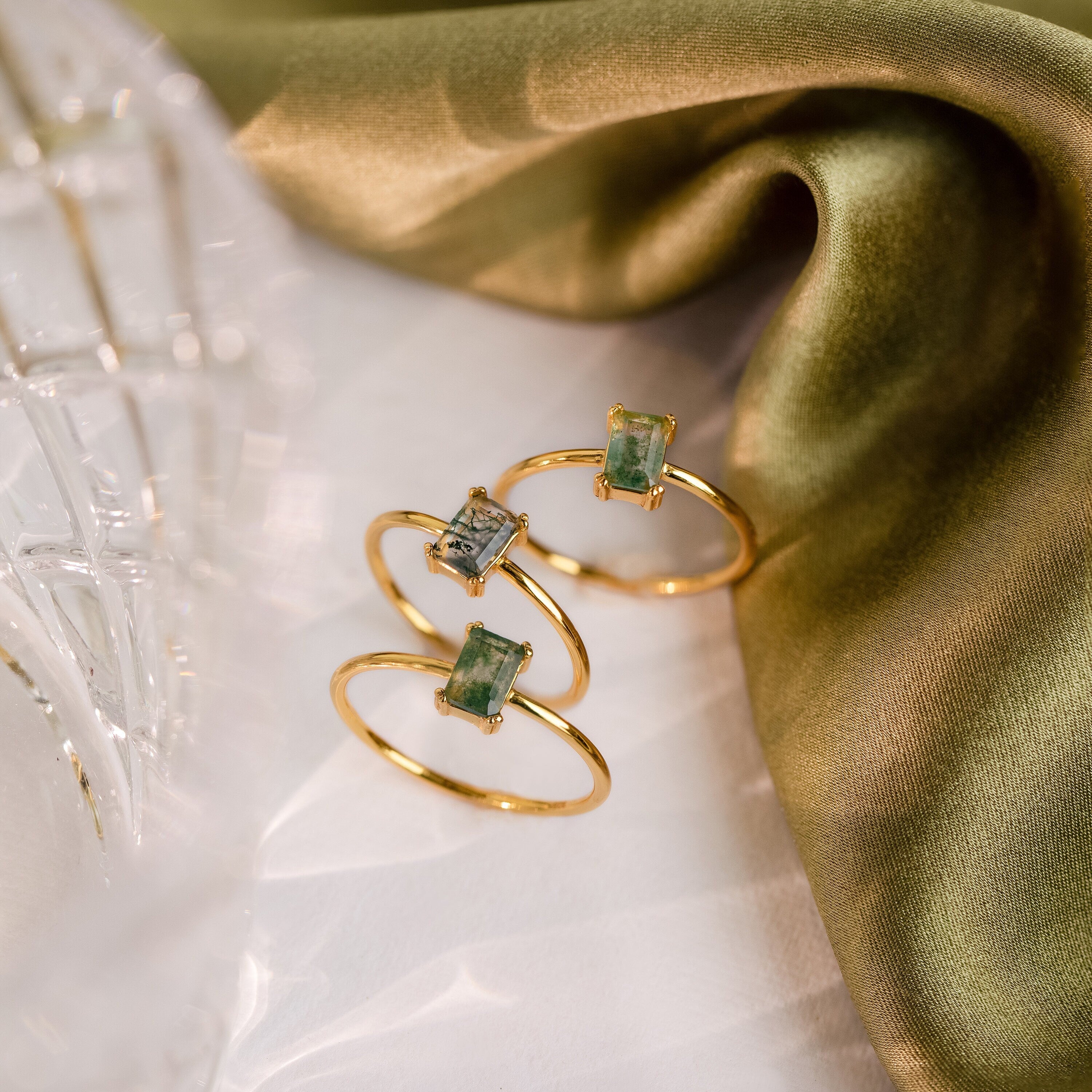 Agate Emerald Ring by Caitlyn Minimalist • Green Crystal Gemstone Ring • Vintage Art Deco Jewelry • Promise Ring • Anniversary Gift • RR086