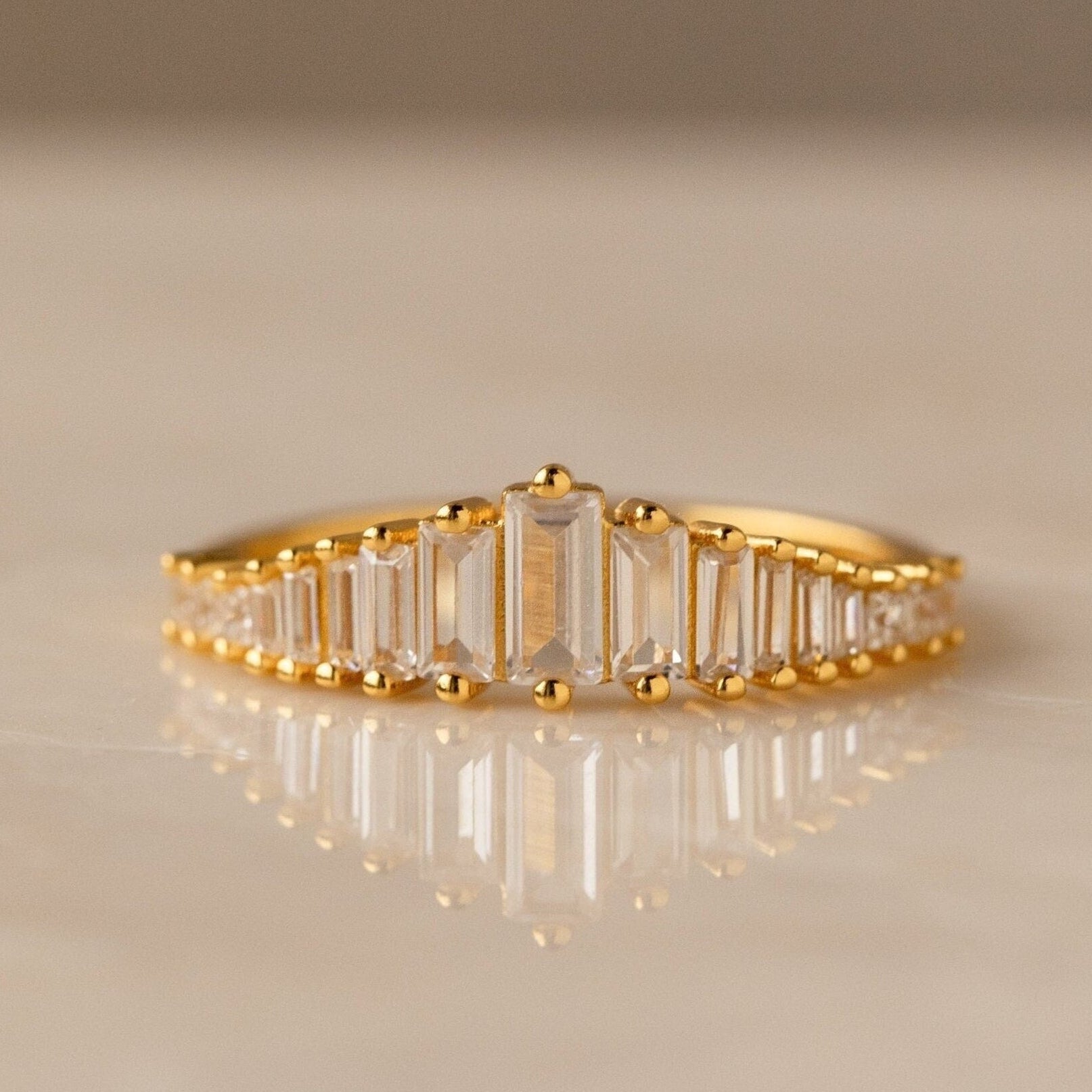 Art Deco Diamond Ring by Caitlyn Minimalist • Gold Vintage Style Cocktail Ring • Crystal Chandelier Engagement Ring • Gift for Her • RR106