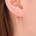 Dangling Spike Dagger Huggie Hoop Earrings in Sterling Silver, Dangle Hoop Earrings, Black Rhodium and Silver, Dainty  Jewellery