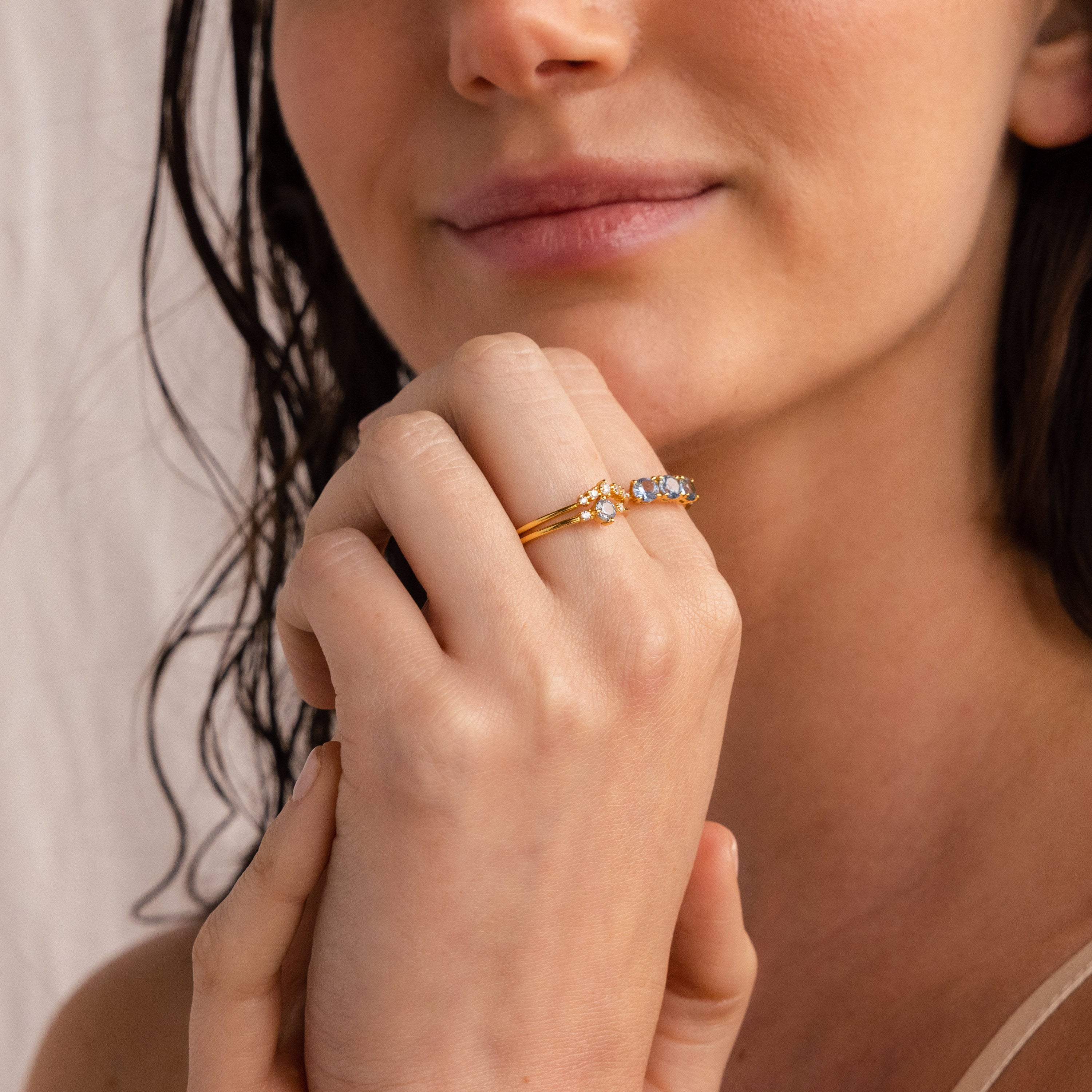 Aquamarine Ring Set by Caitlyn Minimalist • Set of 3: Blue Diamond Stacking Rings • Summer Jewelry • Perfect Bridesmaid Gift Set • RR113