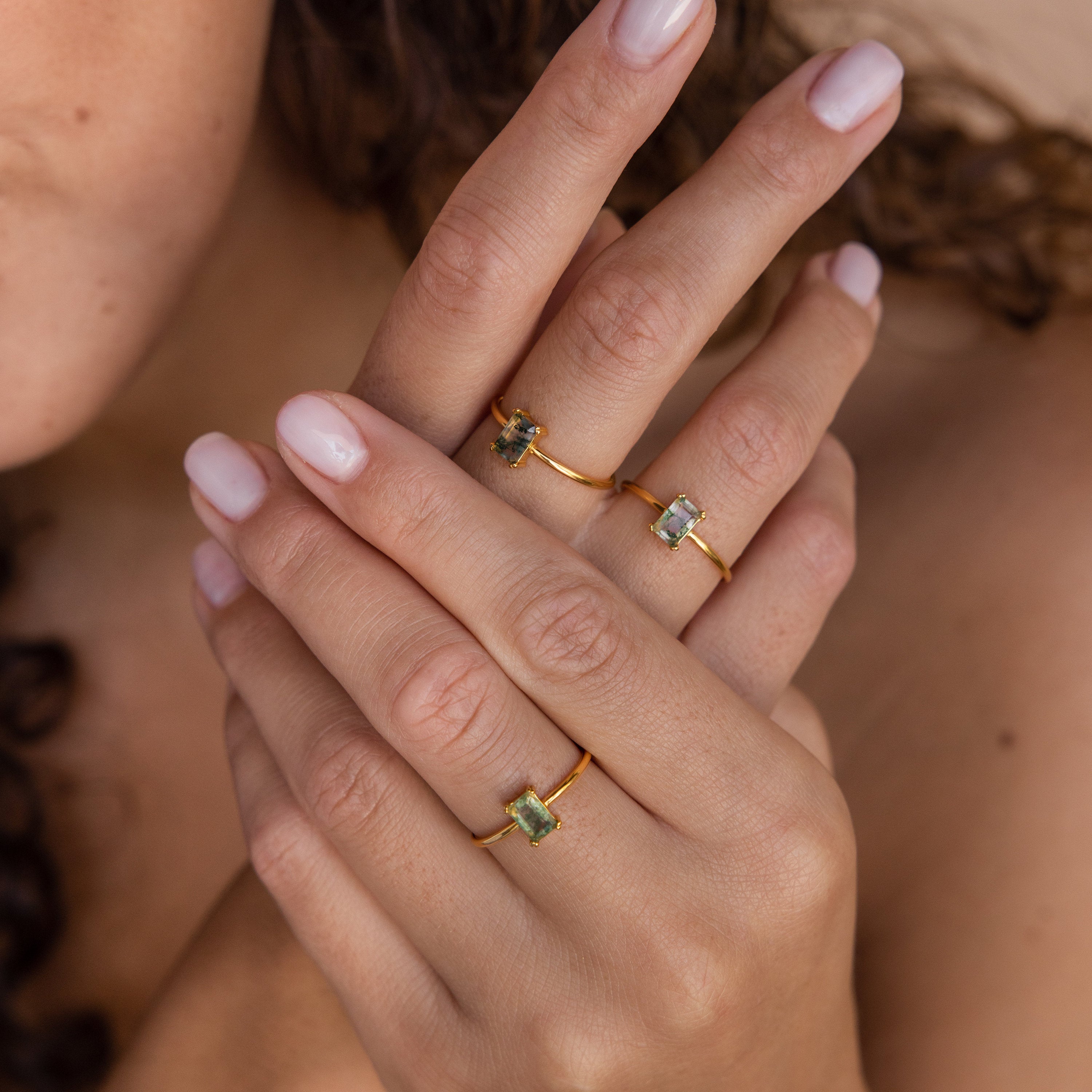 Agate Emerald Ring by Caitlyn Minimalist • Green Crystal Gemstone Ring • Vintage Art Deco Jewelry • Promise Ring • Anniversary Gift • RR086