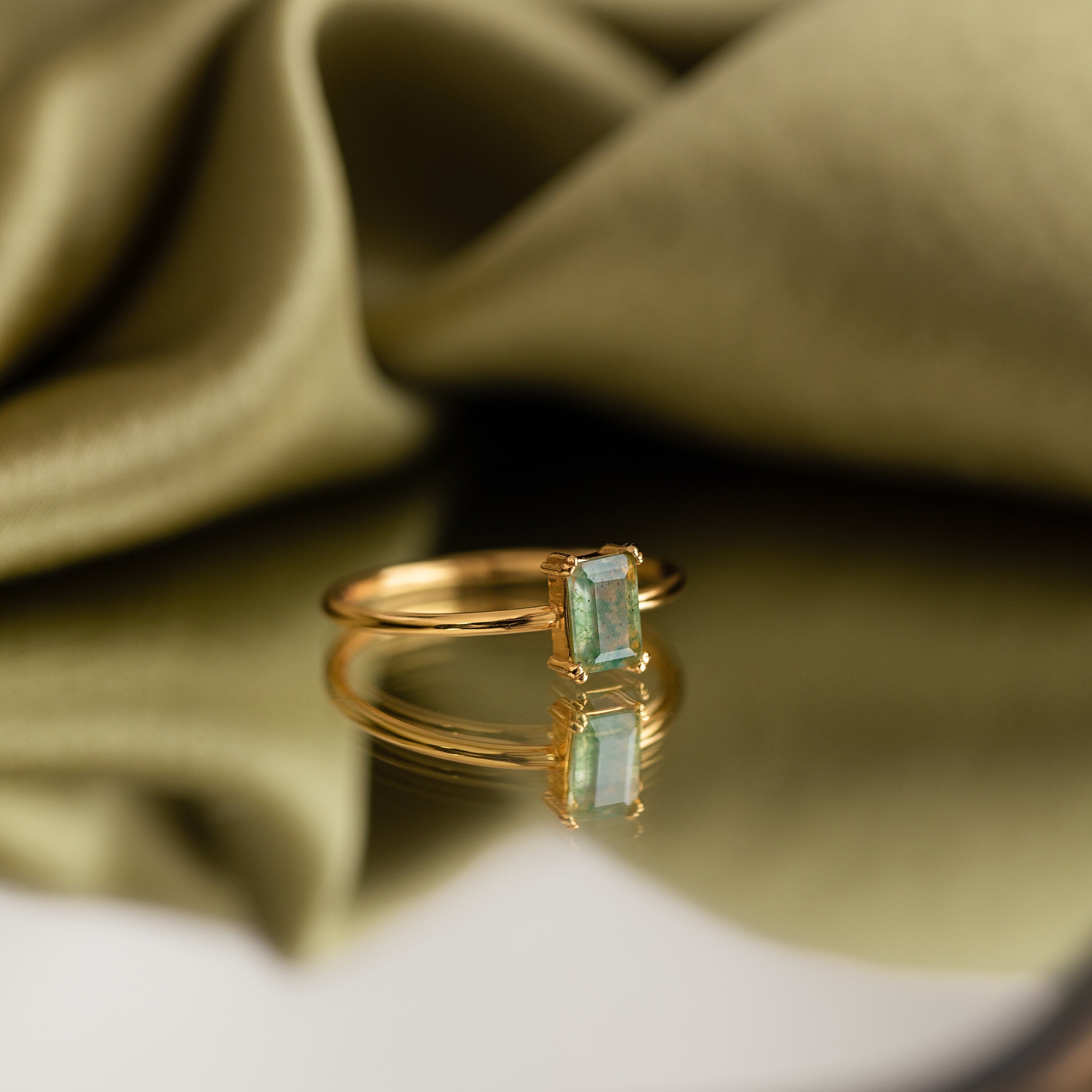 Agate Emerald Ring by Caitlyn Minimalist • Green Crystal Gemstone Ring • Vintage Art Deco Jewelry • Promise Ring • Anniversary Gift • RR086