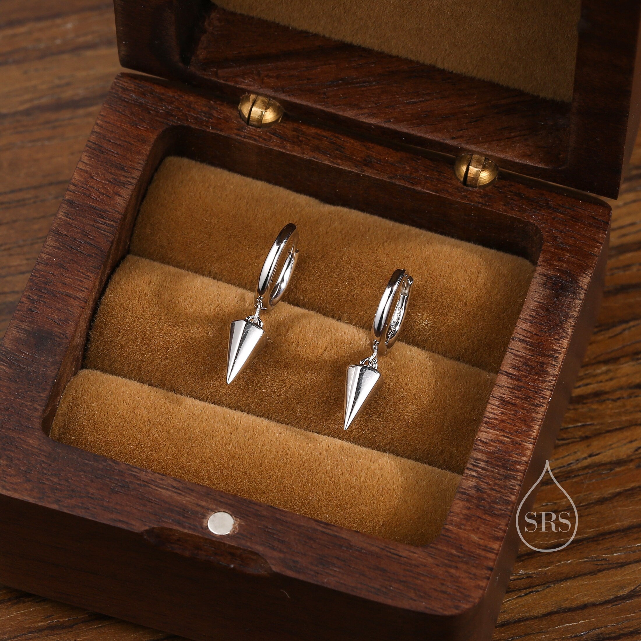 Dangling Spike Dagger Huggie Hoop Earrings in Sterling Silver, Dangle Hoop Earrings, Black Rhodium and Silver, Dainty  Jewellery