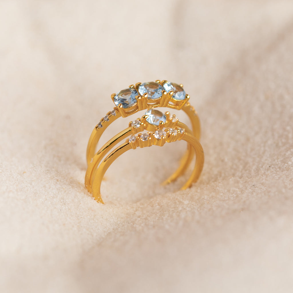 Aquamarine Ring Set by Caitlyn Minimalist • Set of 3: Blue Diamond Stacking Rings • Summer Jewelry • Perfect Bridesmaid Gift Set • RR113