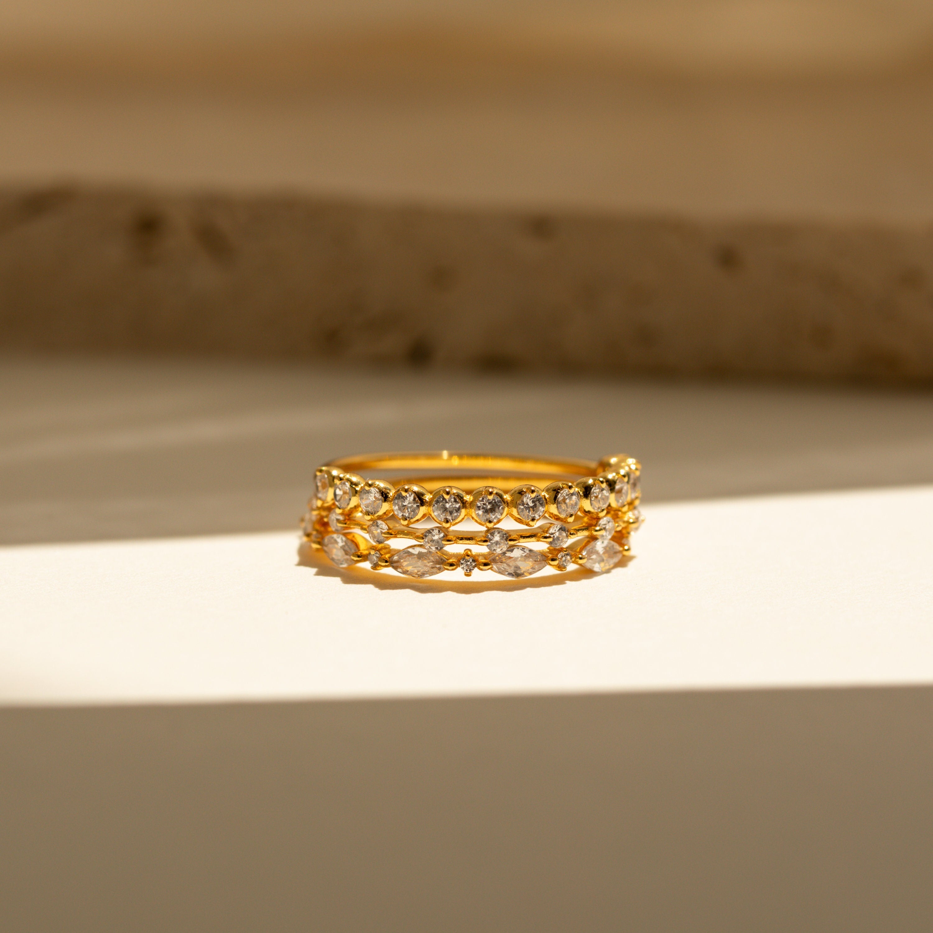 Diamond Stacking Ring Set by Caitlyn Minimalist • Set of 3 Dainty Gemstone Rings • Crystal Jewelry • Anniversary Gifts for Women • RR114