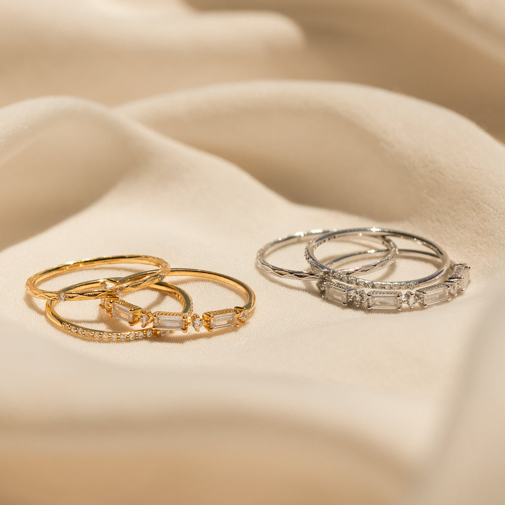 Diamond Ring Set by Caitlyn Minimalist • Set of 3 Dainty Crystal Gemstone Stacking Rings • Silver Bridal Jewelry • Bridesmaid Gift • RR109