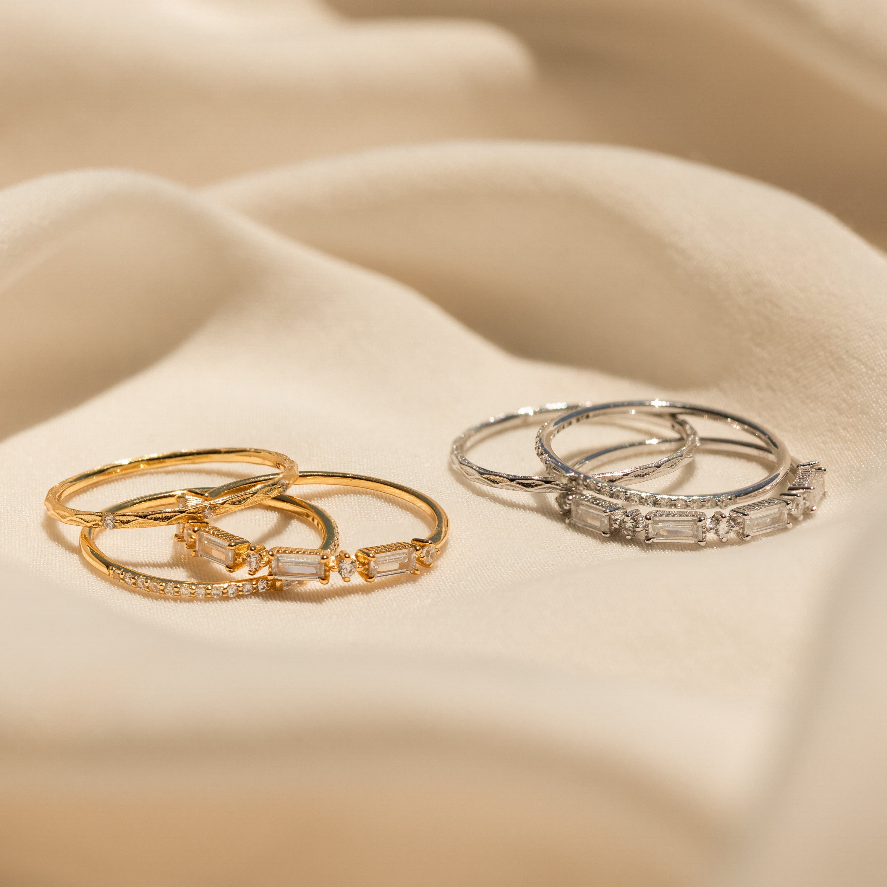 Diamond Ring Set by Caitlyn Minimalist • Set of 3 Dainty Crystal Gemstone Stacking Rings • Silver Bridal Jewelry • Bridesmaid Gift • RR109