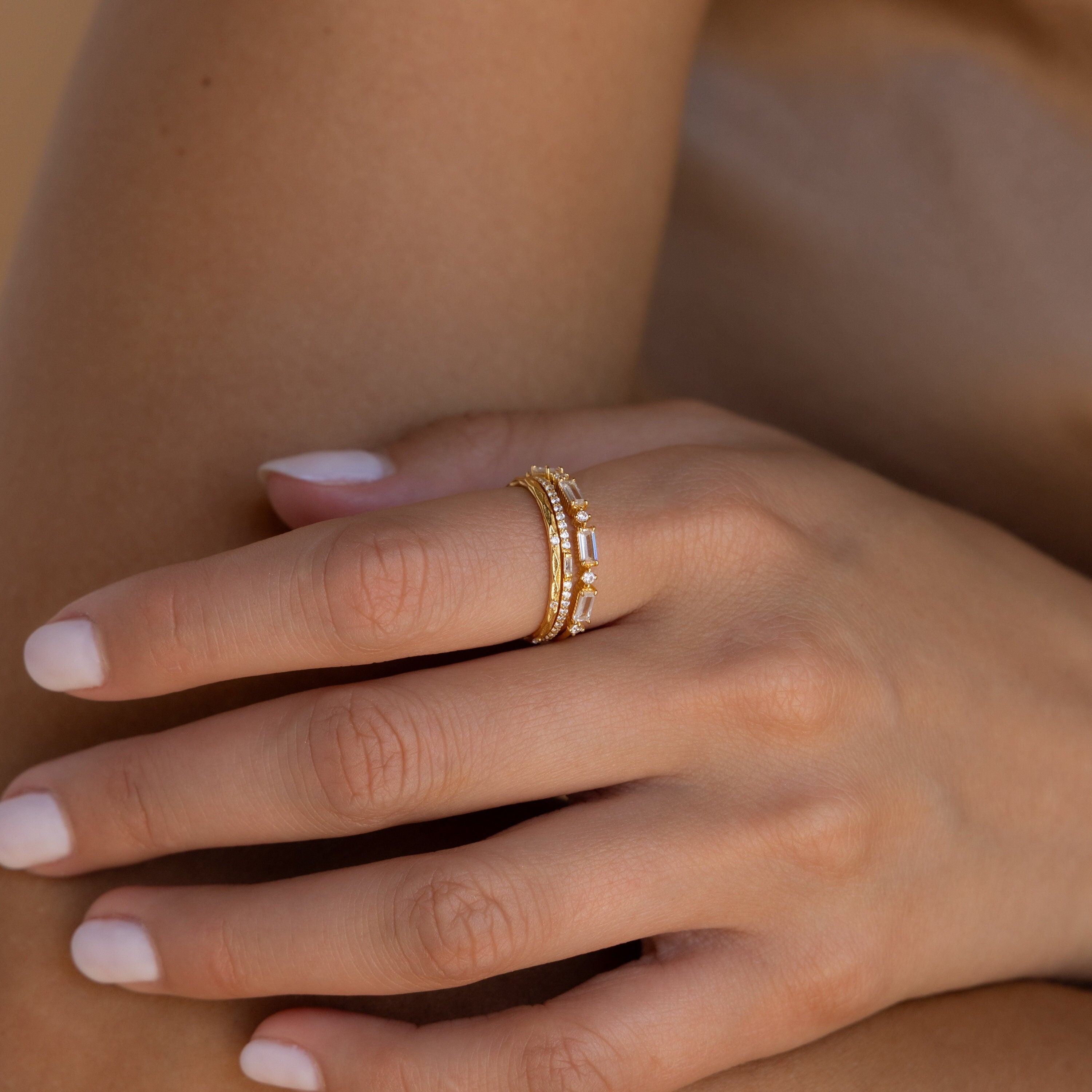 Dainty Diamond Ring Set by Caitlyn Minimalist • Set of 3 Dainty Gemstone Stacking Rings • Bridal Jewelry • Birthday Gift for Her • RR109