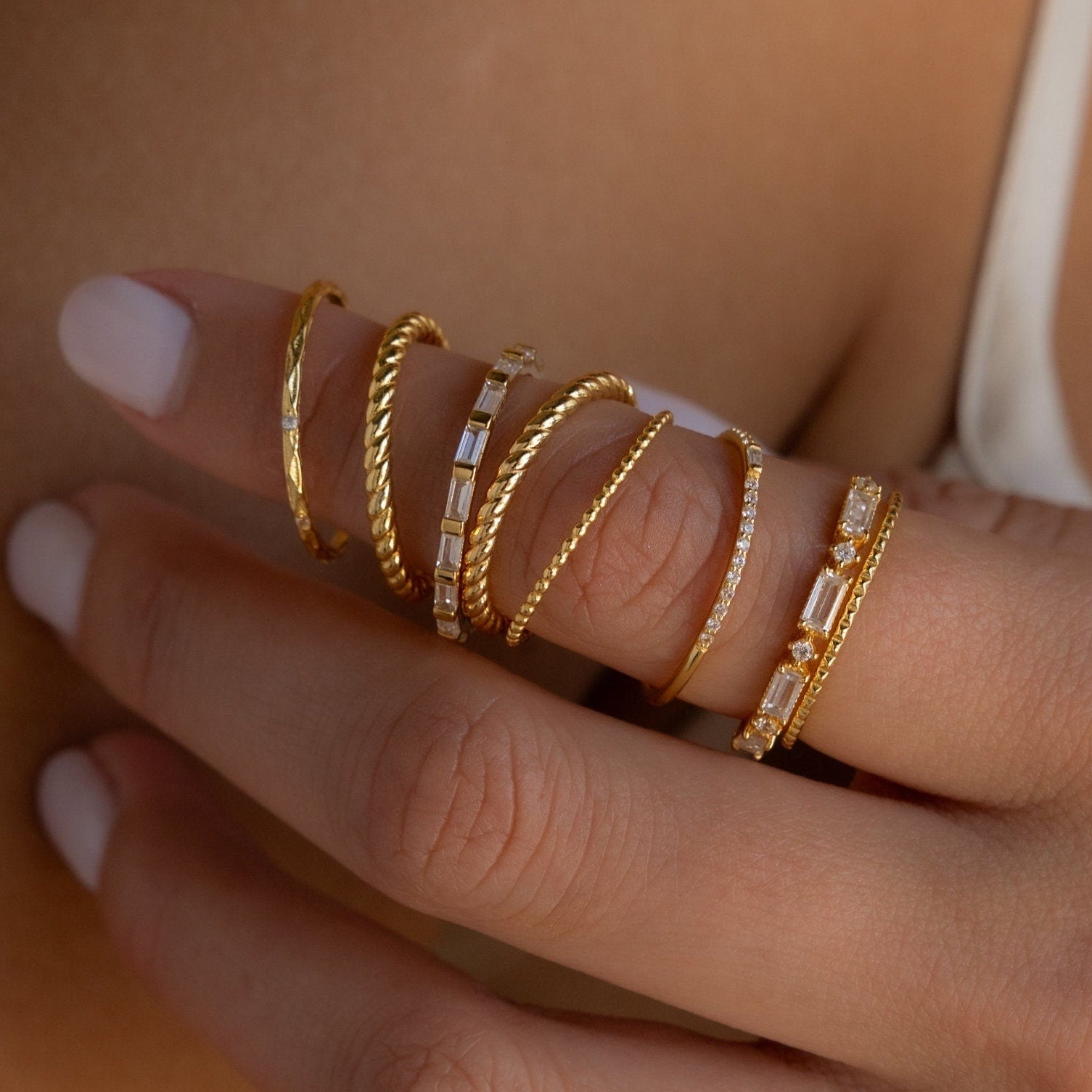 Dainty Diamond Ring Set by Caitlyn Minimalist • Set of 3 Dainty Gemstone Stacking Rings • Bridal Jewelry • Birthday Gift for Her • RR109