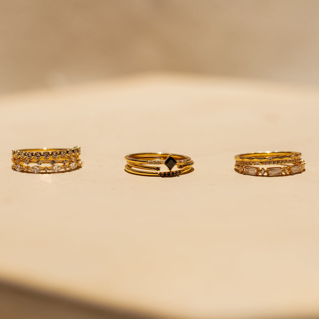 Diamond Stacking Ring Set by Caitlyn Minimalist • Set of 3 Dainty Gemstone Rings • Crystal Jewelry • Anniversary Gifts for Women • RR114