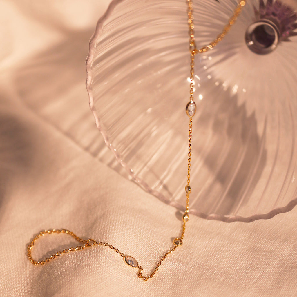 16K Gold Hand Chain Bracelet: Dainty Link Ring Bracelet