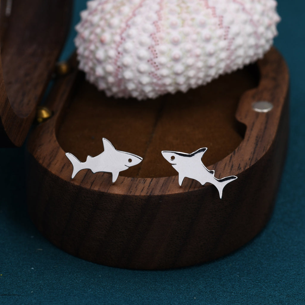 Shark Fish Stud Earrings in Sterling Silver,  Cute Fun Quirky, Jewellery Gift for Her, Animal Lover, Nature Inspired, Nautical Fish   L16