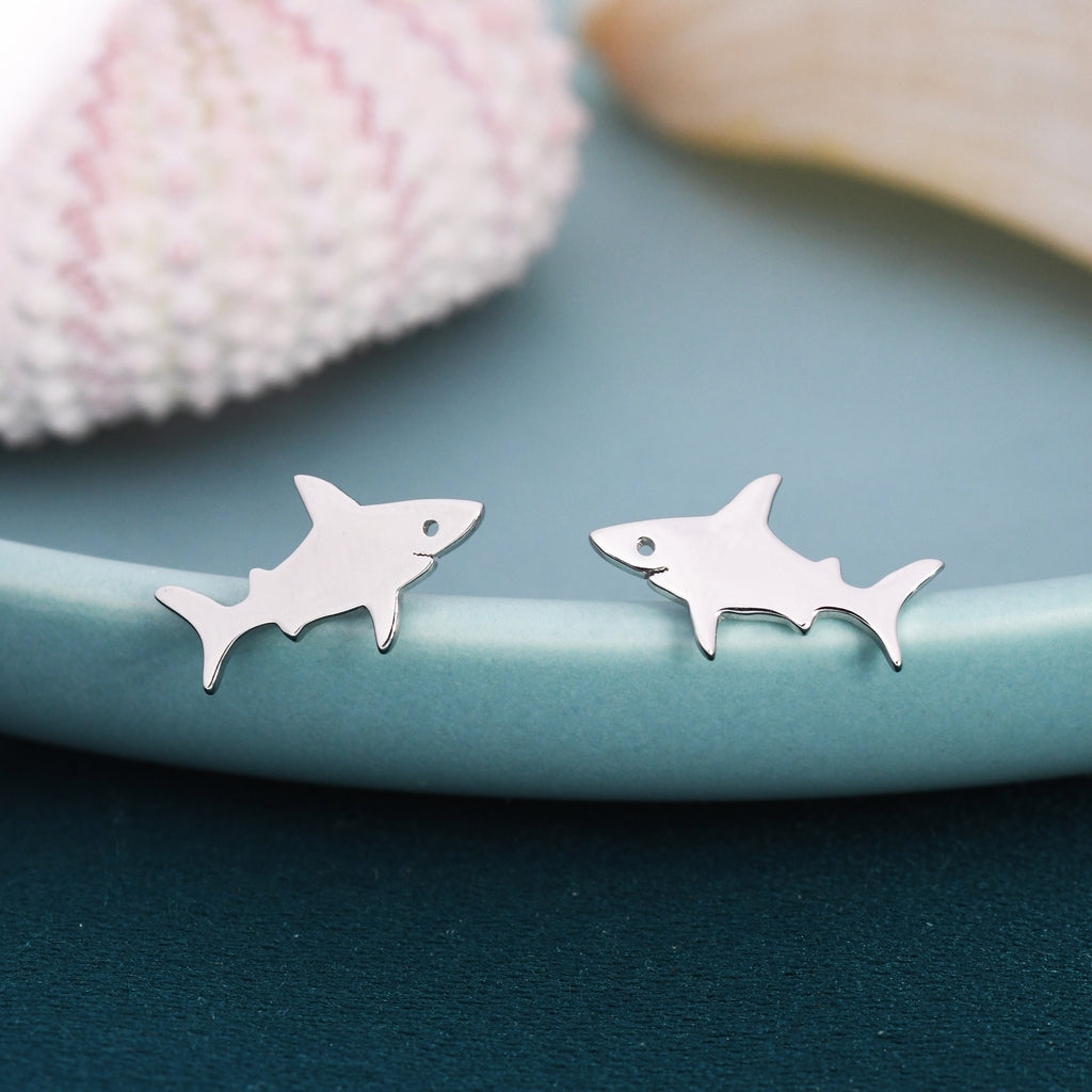 Shark Fish Stud Earrings in Sterling Silver,  Cute Fun Quirky, Jewellery Gift for Her, Animal Lover, Nature Inspired, Nautical Fish   L16
