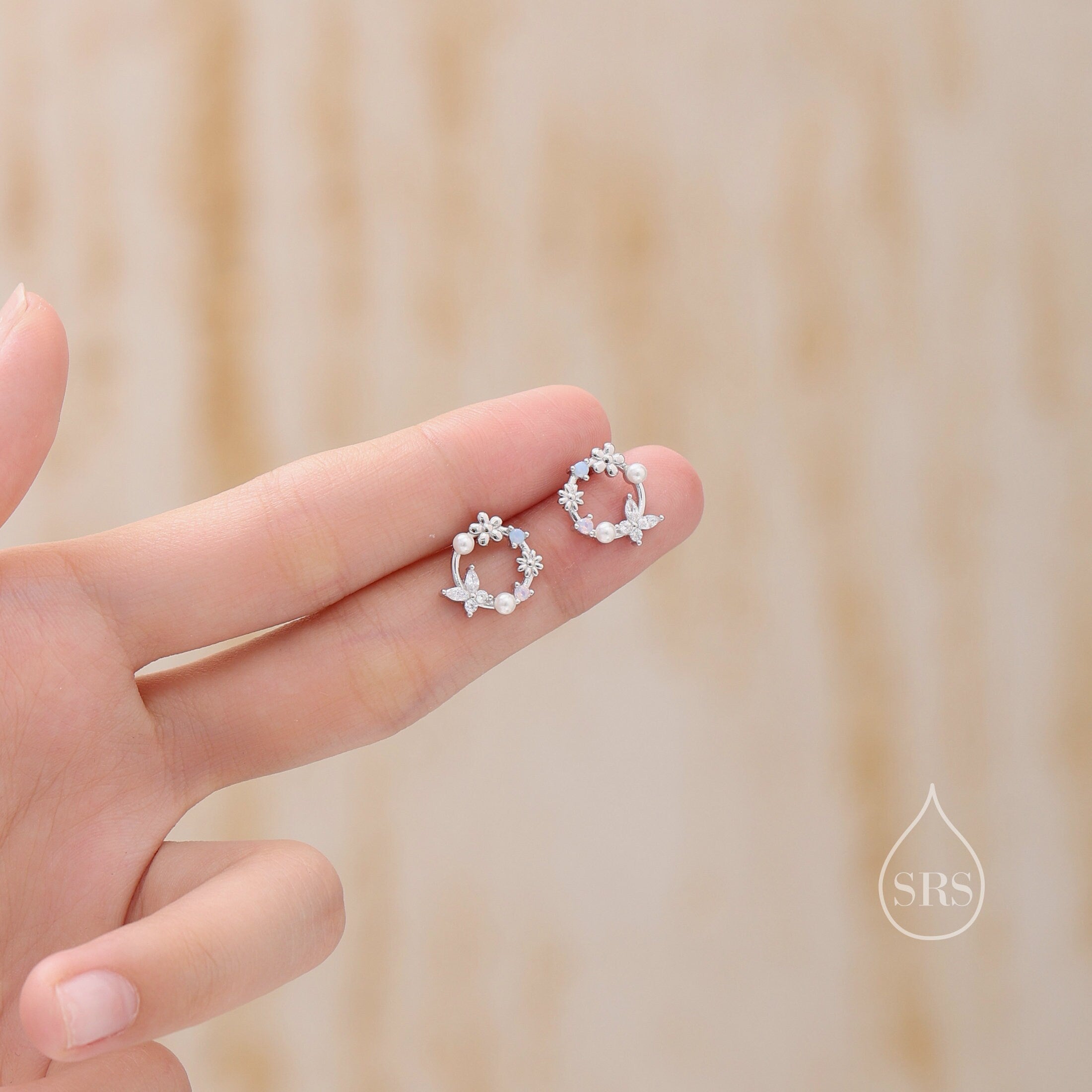 Sterling Silver Tiny Flower Wreath Stud Earrings