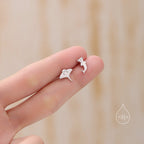 Mismatched Kawaii Hammerhead Shark and Manta Ray Stud Earrings in Sterling Silver, Silver or Gold or Rose Gold,  Asymmetric Fish Earrings