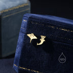 Mismatched Kawaii Hammerhead Shark and Manta Ray Stud Earrings in Sterling Silver, Silver or Gold or Rose Gold,  Asymmetric Fish Earrings