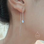Sterling Silver Droplet Ear Threader Earrings, Available in 2 sizes, Aurora Moonstone Drop Earrings, Geometric Minimalist Jewellery