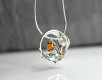 Red Robin bird necklace. Sterling silver and enamel. Nature inspired unique necklace for her.