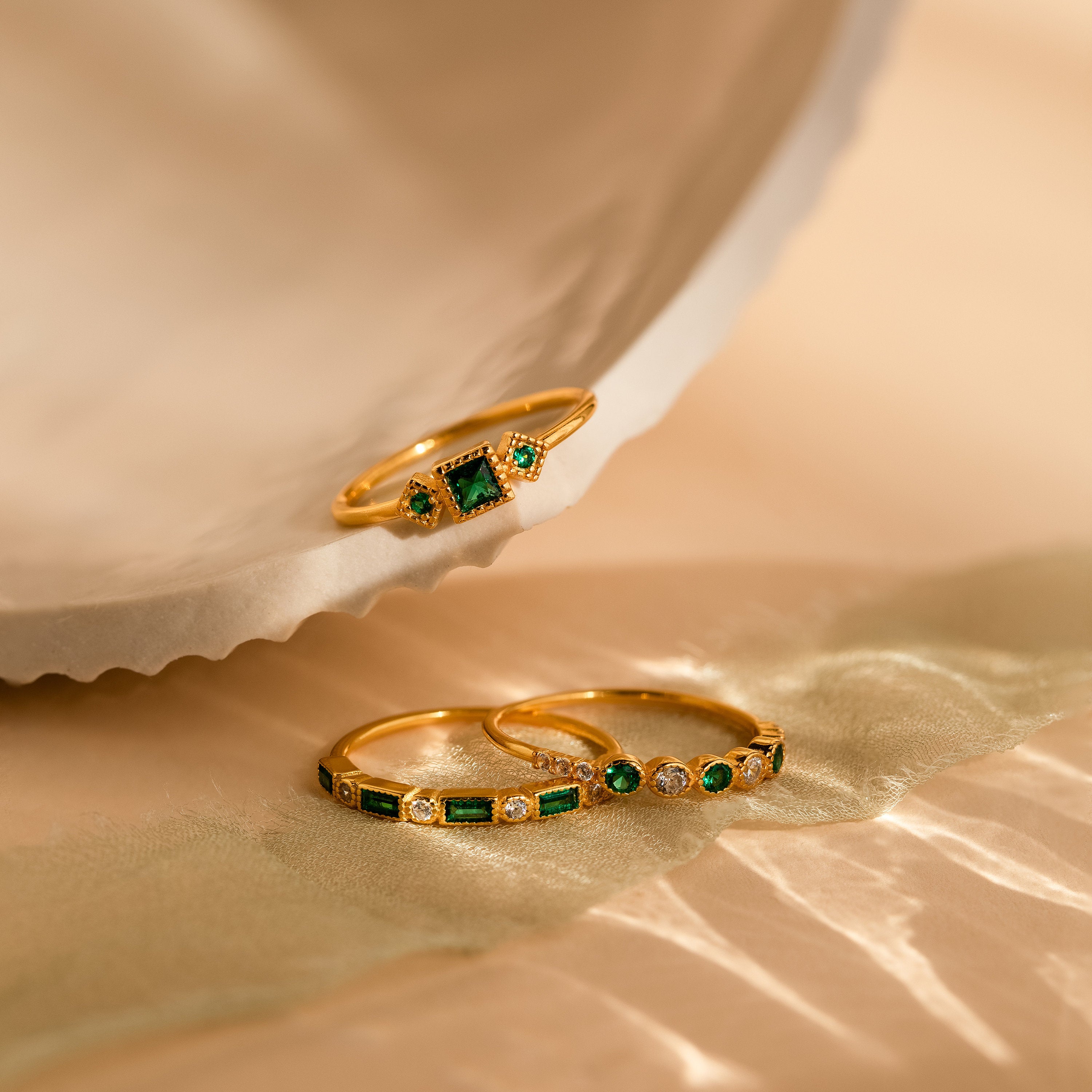 Dainty Emerald Ring Set by Caitlyn Minimalist • Green Gemstone Ring • Diamond Stacking Rings • Anniversary Gift • RR132
