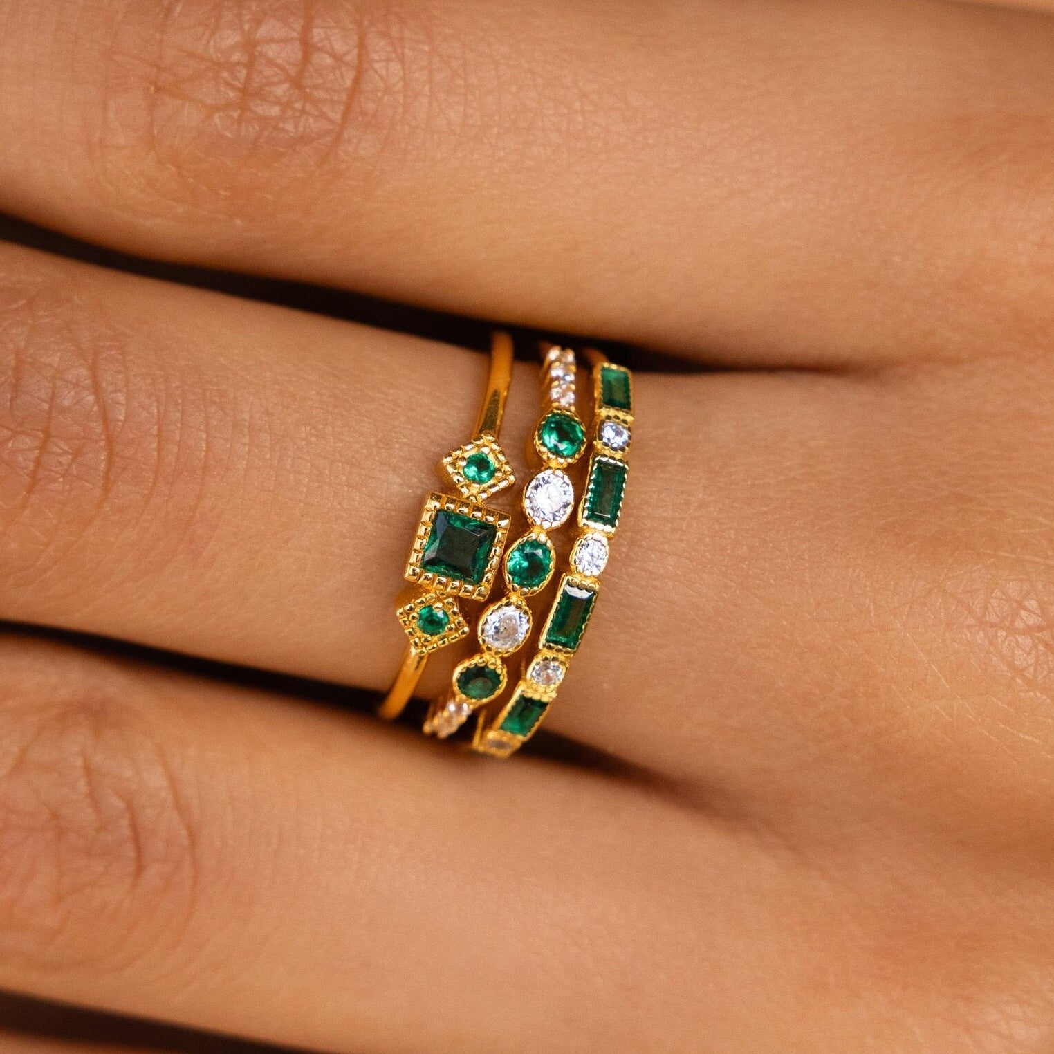 Dainty Emerald Ring Set by Caitlyn Minimalist • Green Gemstone Ring • Diamond Stacking Rings • Anniversary Gift • RR132