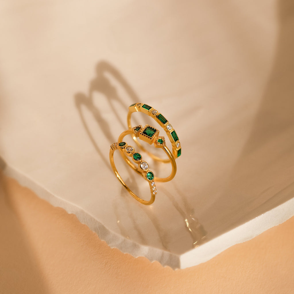 Dainty Emerald Ring Set by Caitlyn Minimalist • Green Gemstone Ring • Diamond Stacking Rings • Anniversary Gift • RR132