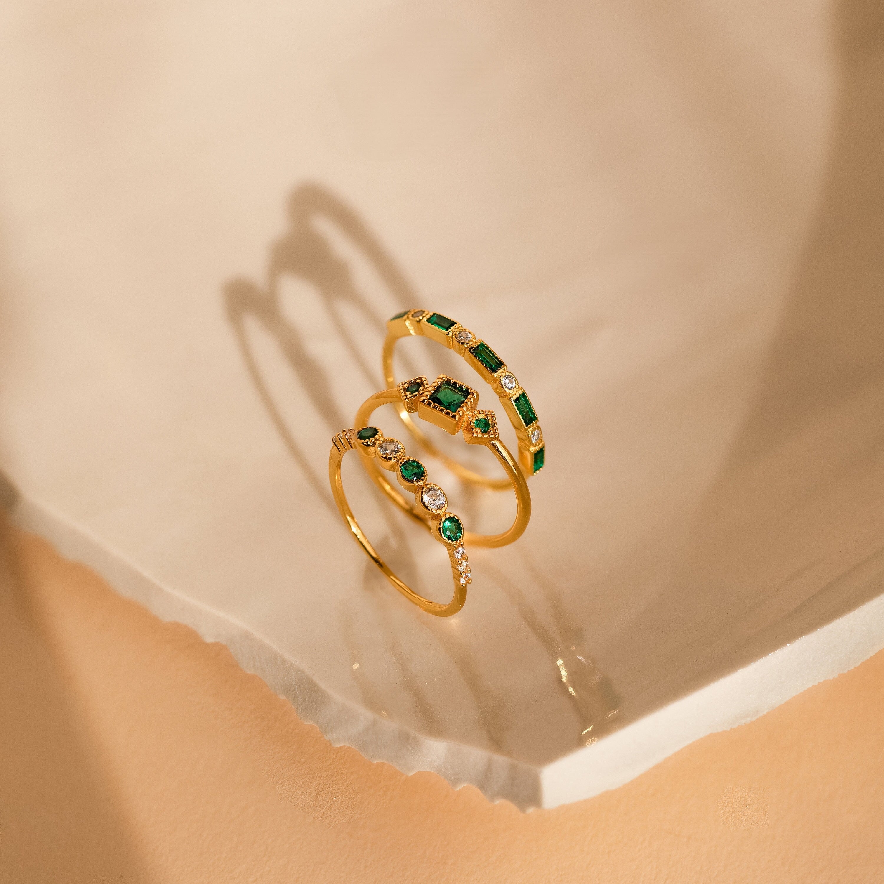 Dainty Emerald Ring Set by Caitlyn Minimalist • Green Gemstone Ring • Diamond Stacking Rings • Anniversary Gift • RR132