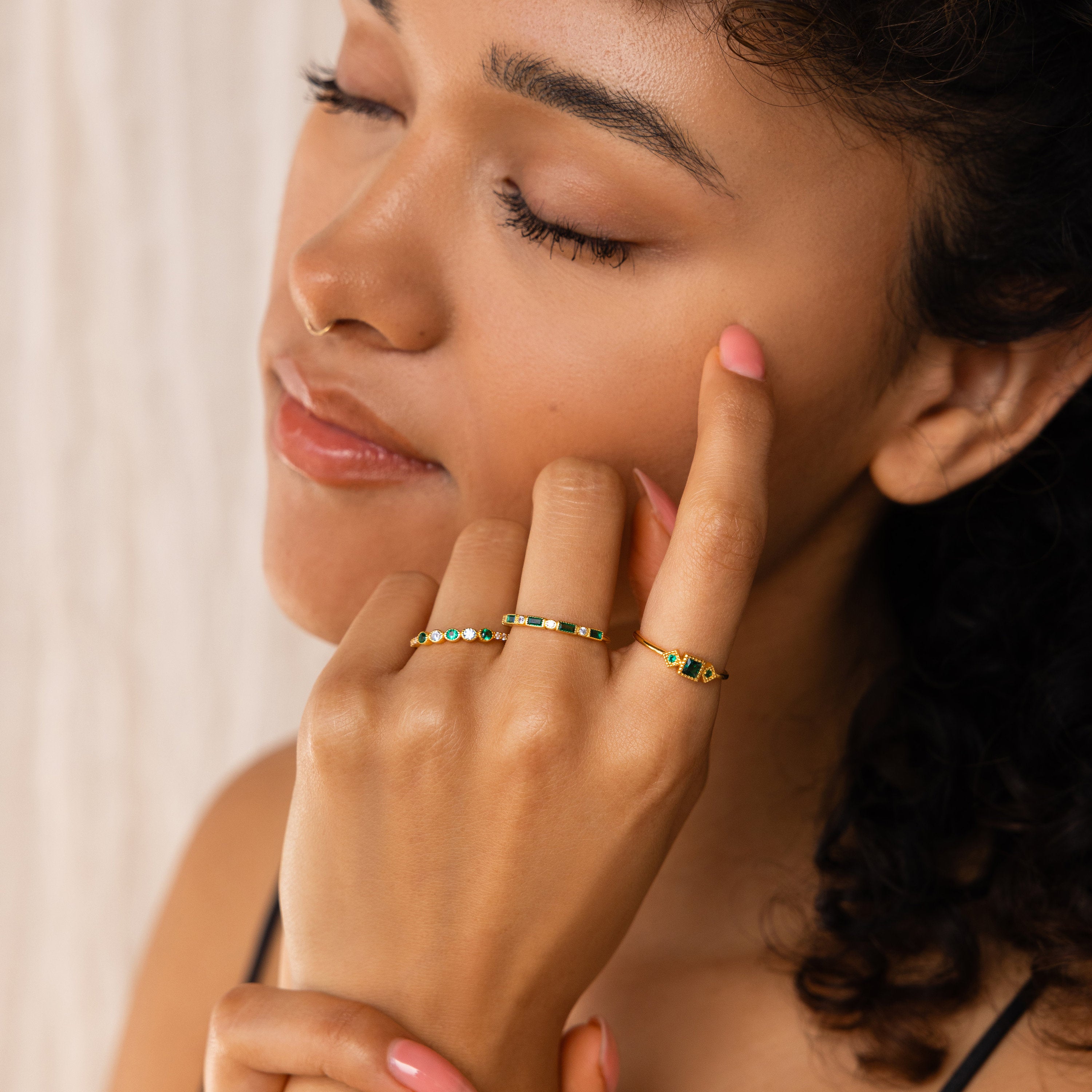 Dainty Emerald Ring Set by Caitlyn Minimalist • Green Gemstone Ring • Diamond Stacking Rings • Anniversary Gift • RR132