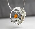 Red Robin bird necklace. Sterling silver and enamel. Nature inspired unique necklace for her.