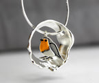 Red Robin bird necklace. Sterling silver and enamel. Nature inspired unique necklace for her.