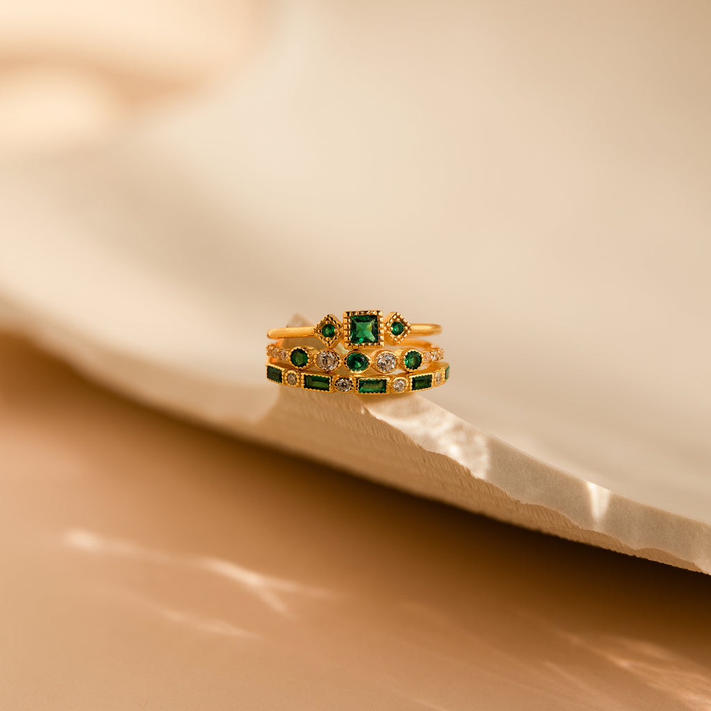 Dainty Emerald Ring Set by Caitlyn Minimalist • Green Gemstone Ring • Diamond Stacking Rings • Anniversary Gift • RR132