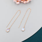 Sterling Silver Droplet Ear Threader Earrings, Available in 2 sizes, Aurora Moonstone Drop Earrings, Geometric Minimalist Jewellery