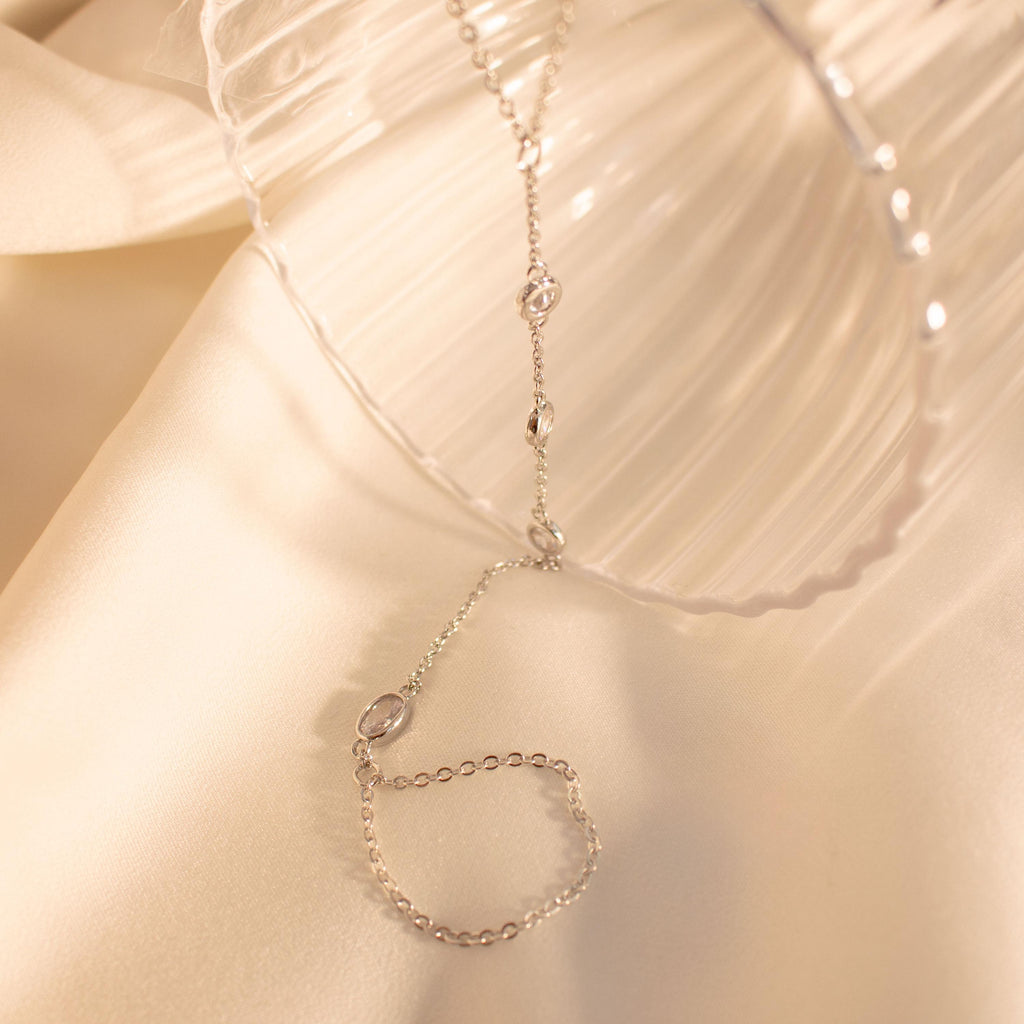 16K Gold Hand Chain Bracelet: Dainty Link Ring Bracelet
