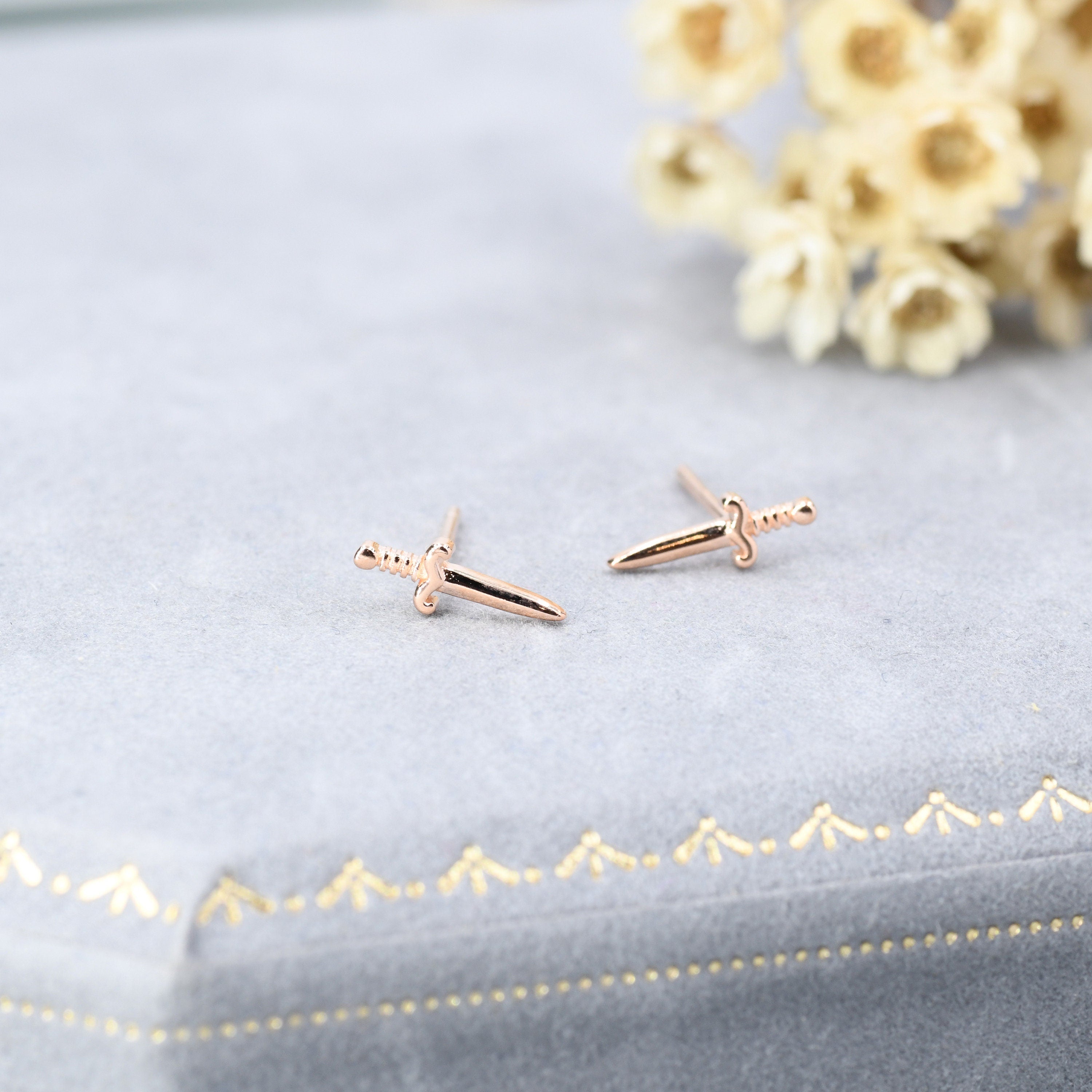 Tiny Little Dagger Sword Stud Earrings in Sterling Silver