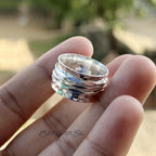 Handmade Sterling Silver Spinner Ring: Wide Band Fidget, Boho Meditation Ring