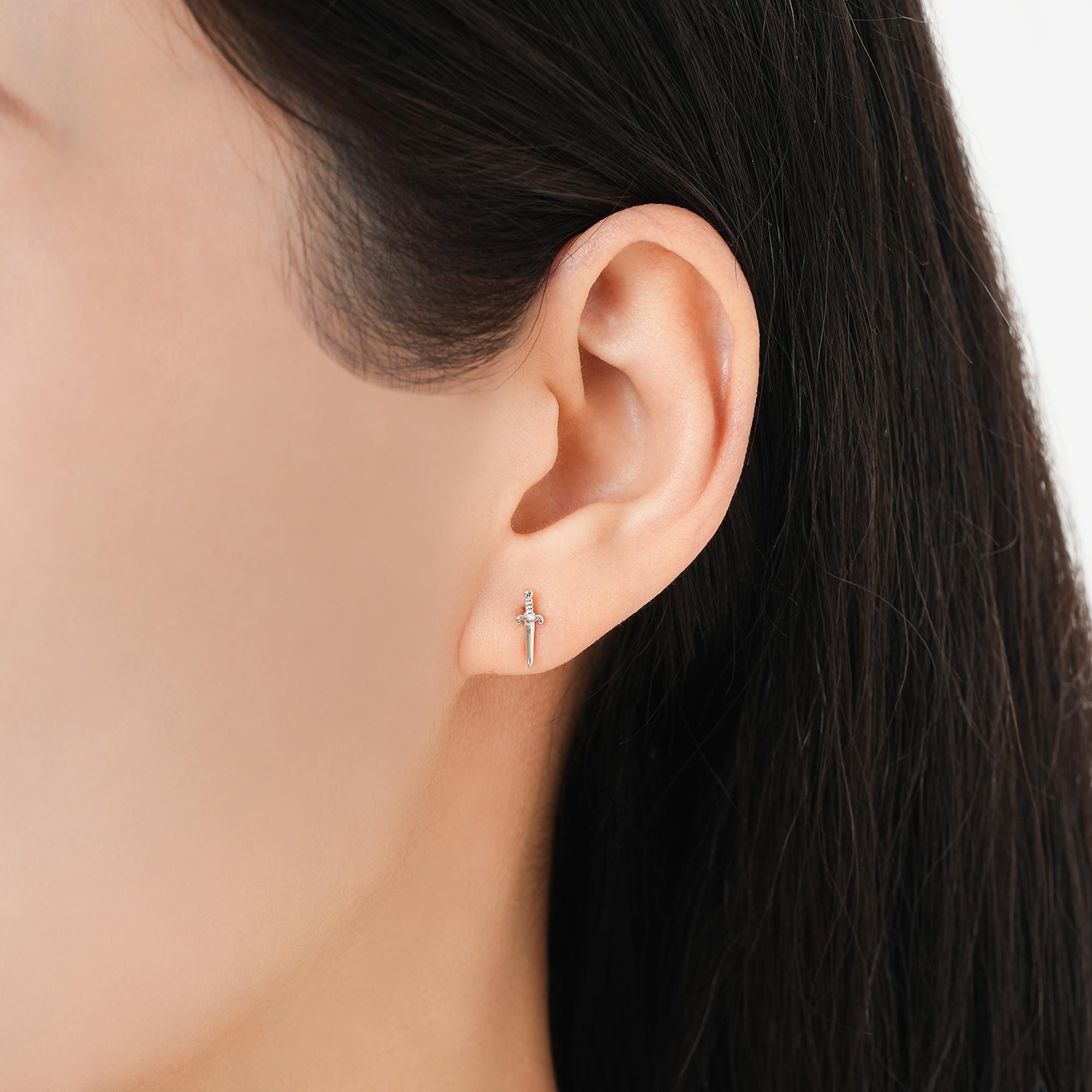 Tiny Little Dagger Sword Stud Earrings in Sterling Silver