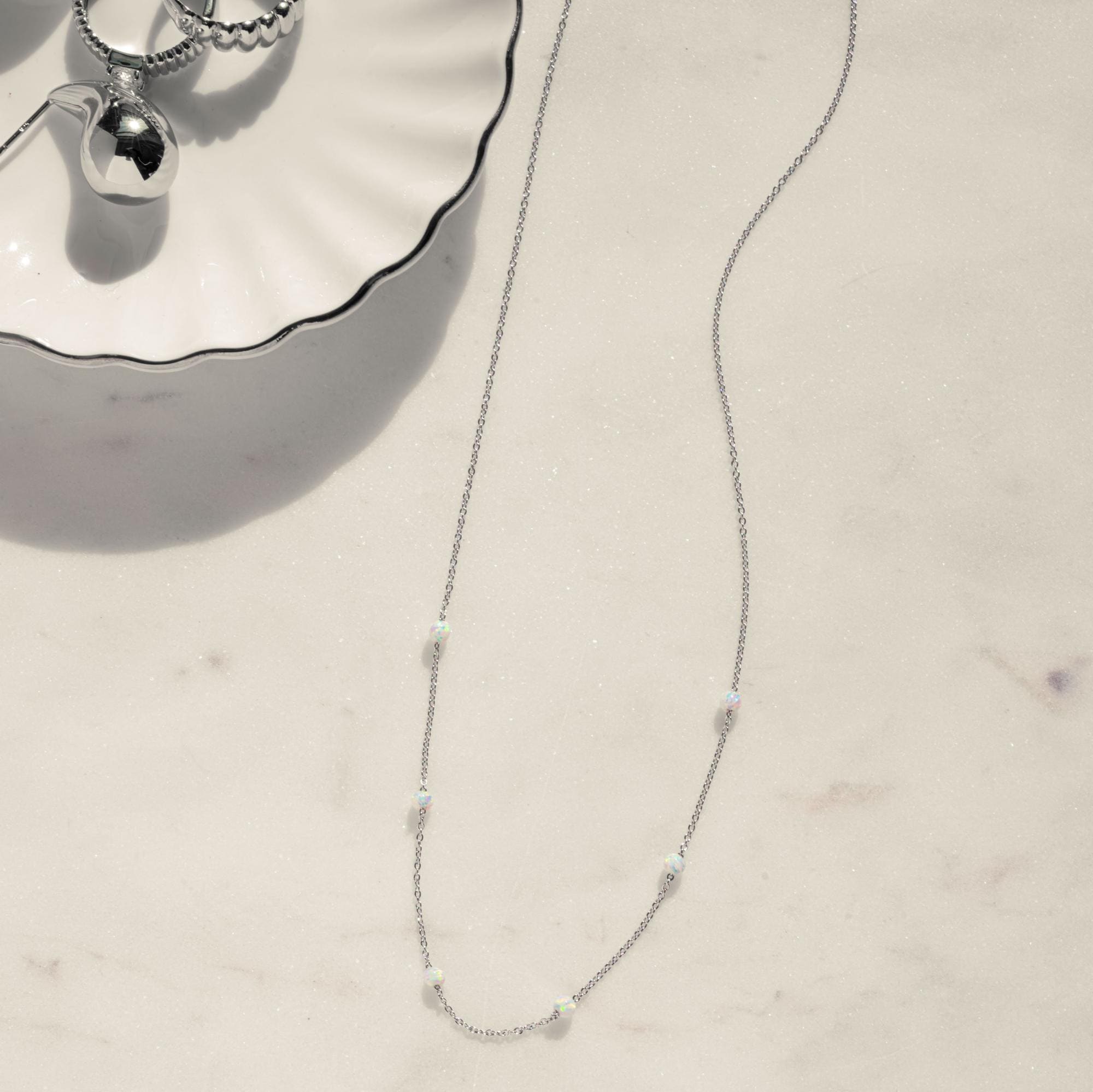 Dainty White Opal Necklace