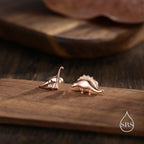 Tiny Mismatched Dinosaur Stud Earrings in Sterling Silver, Silver, Gold or Rose Gold, Asymmetric Stegosaurus and Brachiosaurus Dino Earrings
