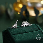 Tiny Mismatched Dinosaur Stud Earrings in Sterling Silver, Silver, Gold or Rose Gold, Asymmetric Stegosaurus and Brachiosaurus Dino Earrings