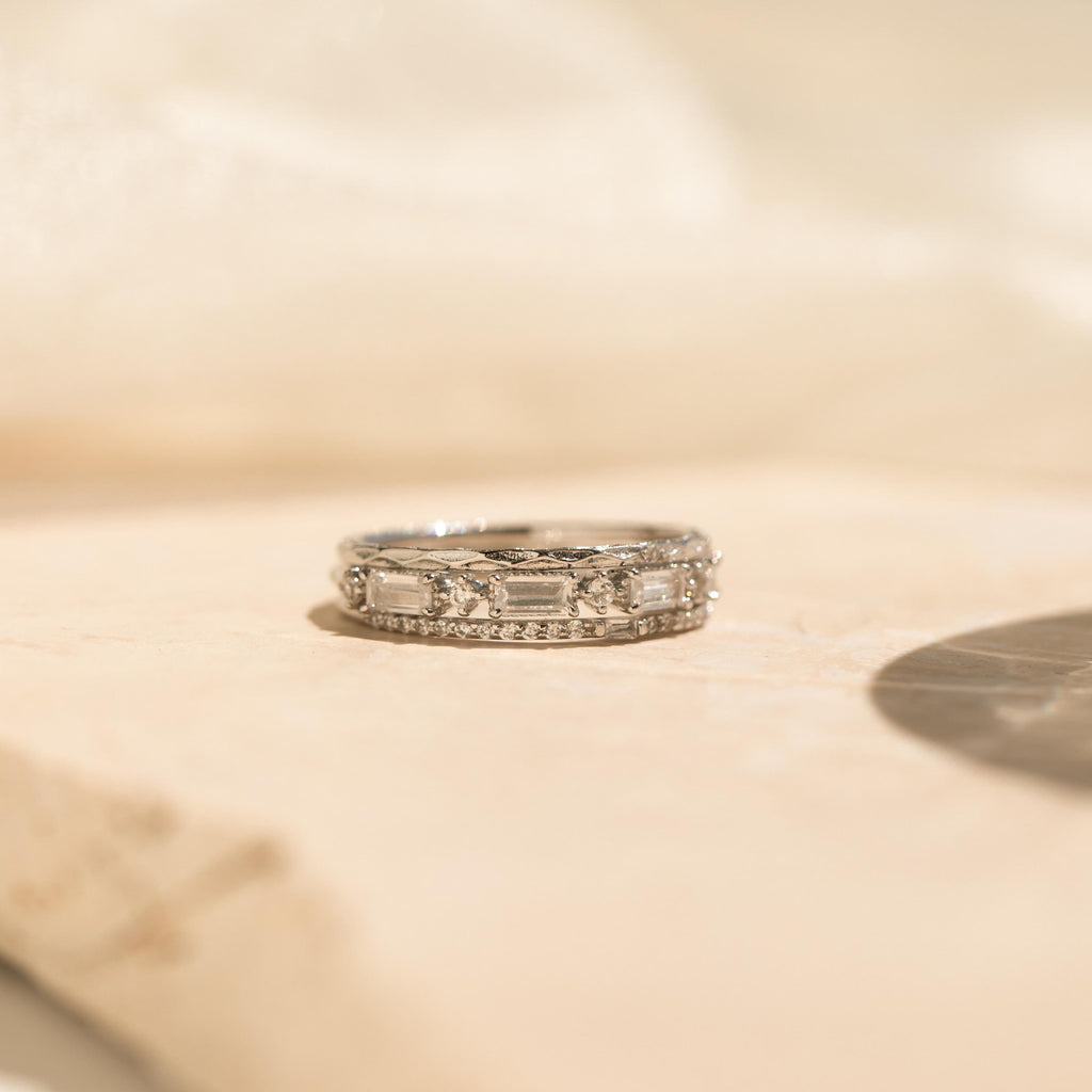 Diamond Ring Set by Caitlyn Minimalist • Set of 3 Dainty Crystal Gemstone Stacking Rings • Silver Bridal Jewelry • Bridesmaid Gift • RR109