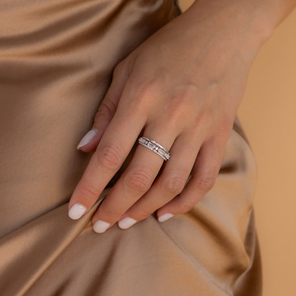 Diamond Ring Set by Caitlyn Minimalist • Set of 3 Dainty Crystal Gemstone Stacking Rings • Silver Bridal Jewelry • Bridesmaid Gift • RR109