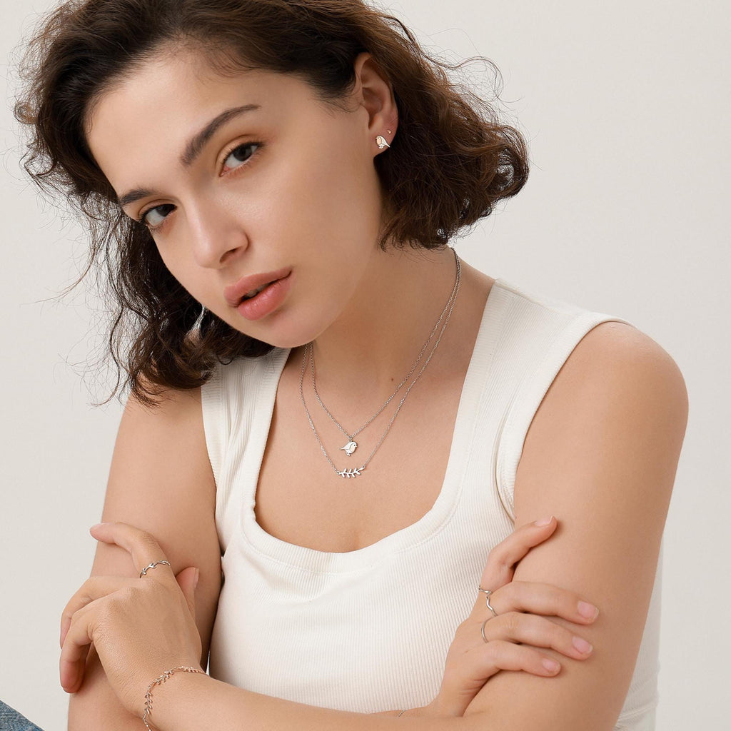 Robin Stud Earrings in Sterling Silver, Silver Bird Earrings, Silver and Rose Gold, Nature Inspired