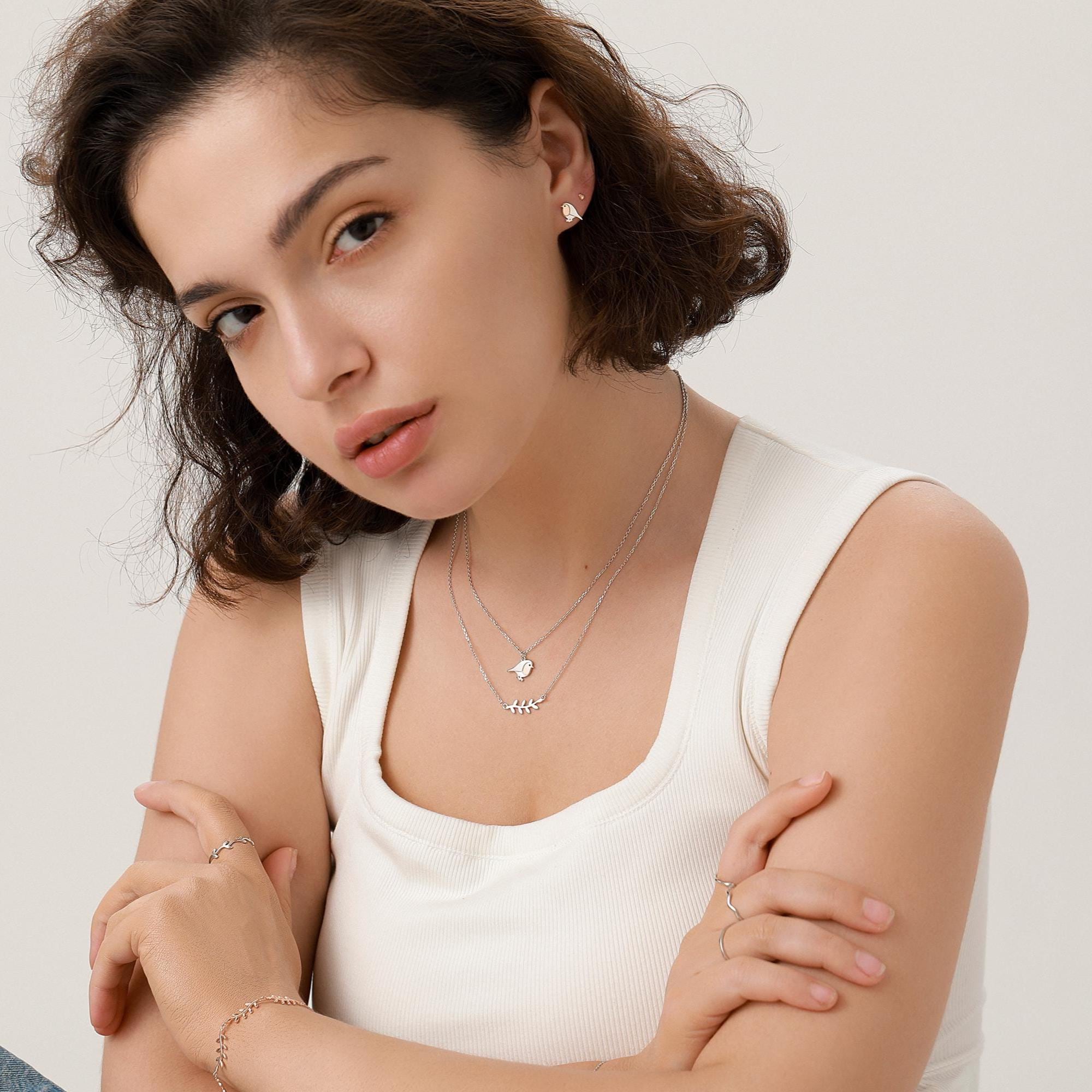 Robin Stud Earrings in Sterling Silver, Silver Bird Earrings, Silver and Rose Gold, Nature Inspired