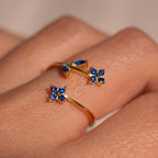 Something Blue Ring 925 Sterling Silver Adjustable Gold Plated, Dainty Gift for Her, Free Size Floral Jewelry