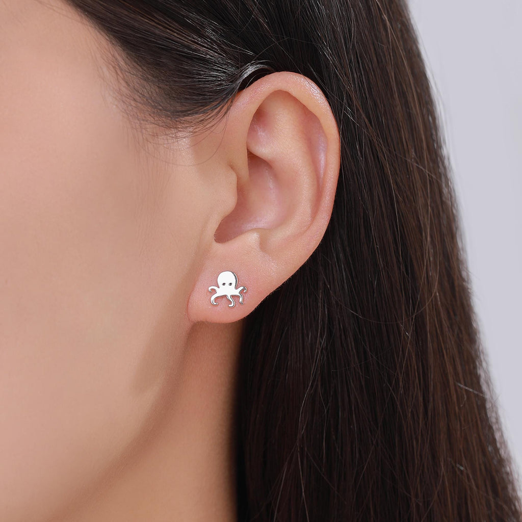 Tiny Octopus Stud Earrings in Sterling Silver