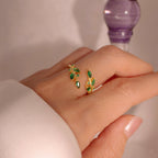 Emerald Adjustable Leaf Ring